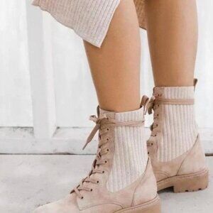 Sam Edelman Lydell Lug-Sole Suede & Knit Combat Boots Size 6.5- NWOT